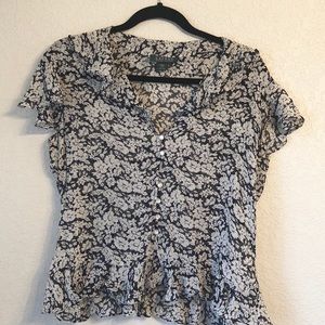 Lauren Ralph Lauren Silk 10 Black & Cream Blouse